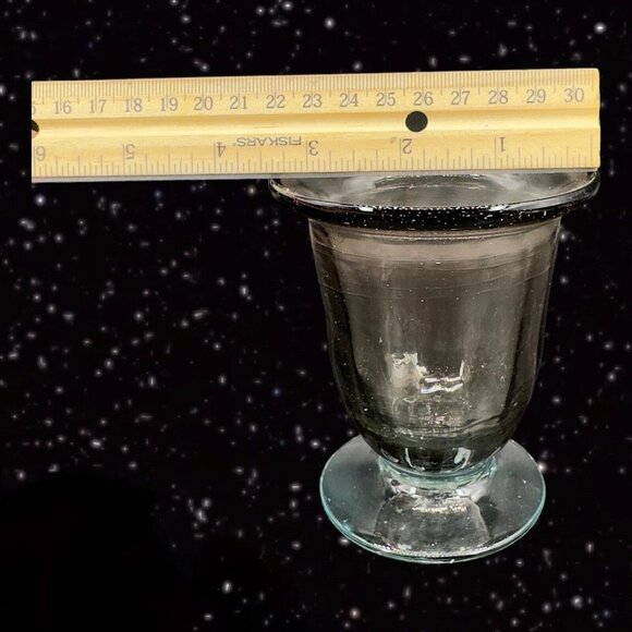 Hand Blown Art Glass Vase Bowl With Applied Base Clear Smokey Gray Black 4”T - Picture 10 of 15